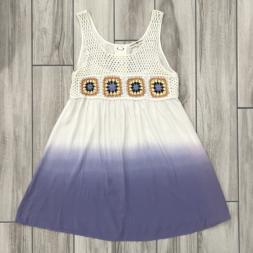 Altar'd State Crochet Ombre Dress Women Med Purple White Boho Granny Square Exc